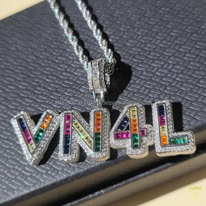 จี้เพชรโมอิสซาไนต์สีรุ้งสุดหรู "VN4L" พร้อมสร้อยเชือกแบบเต็มเม็ดประดับเพชร สไตล์ฮิปฮอป - Product Image 4