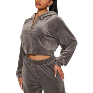 Ensemble de survêtement en velours personnalisé pour femme : sweat à capuche zippé et pantalon de jogging en velours - Product Image 3