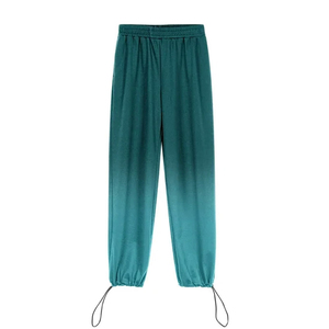 Women's Teal Harem Pants Mid Waist Elastic Drawstring Loose Fit <b>Ankle</b> Length Casual Solid Color Breathable Knitted Pants - Product Image 1