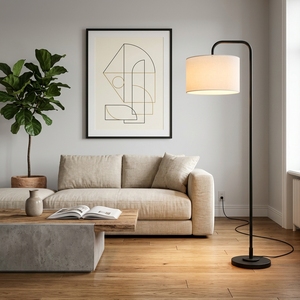 Minimalist Black Metal Handcrafted <b>Floor</b> Lamp White Shade Modern Industrial Design for Living Room Bedroom Office Diwali Wedding - Product Image 2