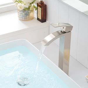 Rubinetto Moderno Monocomando per Bagno, Finitura Nichel Spazzolato, Rubinetto Monoforo per Lavabo o Mobile Bagno - Product Image 1