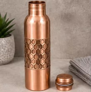 Minimalist Design Copper Water <b>Bottle</b> Hammered Finish Portable Drinkware Airtight Lid - Product Image 6