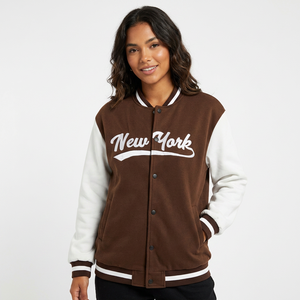 Veste de baseball pour homme en marron et blanc, style varsity, avec broderie de la lettre New York, décontractée, pour l'automne - Product Image 5