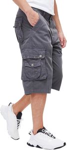 Shorts cargo pour hommes, couleur unie, taille mi-haute, respirant, en toile, style décontracté, longueur bermuda, poches, fermeture boutonnée - Product Image 6