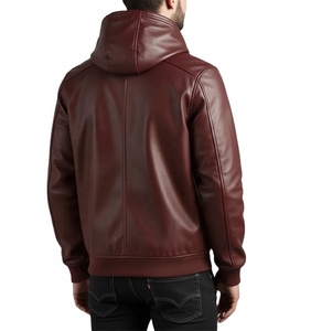 Veste coupe-vent à capuche en cuir véritable noir de qualité supérieure pour homme, faite à la main en cuir d'agneau véritable, veste anorak en cuir véritable - Product Image 2