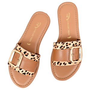 Sandalias Planas de Cuero con Estampado de Leopardo y Hebilla Dorada, Sandalias Abiertas de Verano para Mujer, OEM - Product Image 2