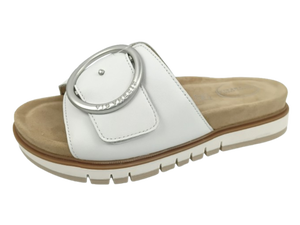 Sandales plates en cuir véritable blanc, à bout ouvert, à enfiler, avec semelle rembourrée antidérapante et légère, semelle épaisse, chaussures tendance toutes saisons - Product Image 3