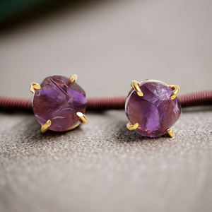 Pendientes de Plata de Ley 925 con Amatista y Baño de Oro al por Mayor |   Proveedor de Joyería con Piedras de Nacimiento de Febrero - Product Image 1