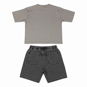 Impression de logo personnalisé, ensemble deux pièces en coton pour homme, streetwear été, t-shirts et shorts imprimés sur toute la surface pour homme - Product Image 3