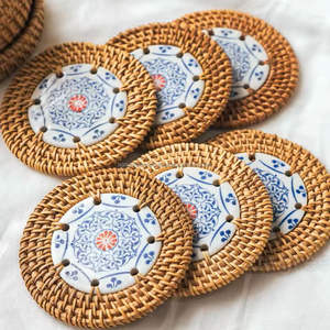 Natural <b>Woven</b> Rattan Cup <b>Coasters</b> Handmade Eco Friendly Drink Mats for Restaurants Bulk Supplier Vietnam - Product Image 6