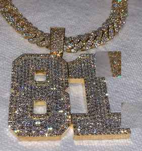 Colgante de lujo con incrustaciones de moissanita VVS personalizado, colgante con inicial de letra o número de la suerte, estilo hip hop, colgante de plata 925 para hombre - Product Image 1