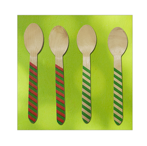 Lot de 4 cuillères à dessert jetables en bois et imprimées – Ustensiles de cuisine à petit prix - Product Image 1