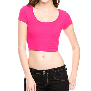 Trendy Casual Solid Women's Crop Top <b>T</b>-<b>Shirt</b> O-Neck Short Sleeve Loose Fit Quick Dry Eco-Friendly Breathable Knitted 100% Cotton - Product Image 4
