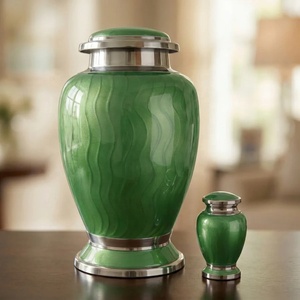 Urna Cilíndrica de Cerámica Verde Eterno, Hecha a Mano, Diseño Moderno y Contemporáneo, 200 Pulgadas Cúbicas, Ecológica para Cremación - Product Image 2