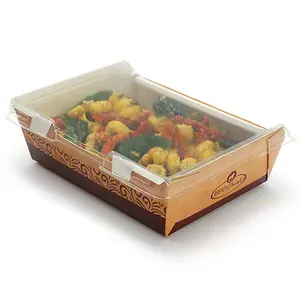 Customized Products Disposable Take Away kraft Paper Food Packing Lunch Box With Clear Lid