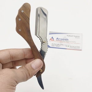 Maquinilla de afeitar recta con mango de madera manual profesional al por mayor logotipo personalizado hoja única de acero inoxidable sólido cuerpo facial sostenible - Product Image 3