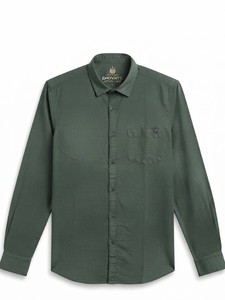 Chemise habillée en coton vert forêt pour homme, manches longues, col rabattu, style décontracté chic, tissu respirant, idéale pour l'été - Product Image 3