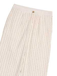 Pantalon plissé large pour femme en coton à rayures fines brodé – Vente en gros, OEM, ODM, personnalisé, décontracté - Product Image 1