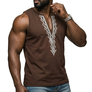 Bulk Men's Custom Geometric Embroidery Tank <b>Top</b> Deep V Neck Sleeveless Streetwear Fashion Muscle Tee Wholesale Price Tank <b>Tops</b> - Product Image 4
