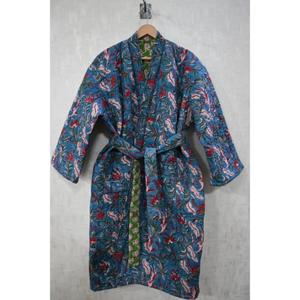 Bata Kimono Acolchada de Algodón para Mujer, Larga, Hecha a Mano, Estilo Bohemio Indio, Informal, Ligera, de Invierno, Suave, con Estampado Floral y Cuello en V - Product Image 4