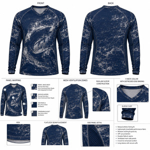 Camiseta de Pesca de Manga Larga para Hombre, Sublimada con Estampado de Ondas de Agua, de Secado Rápido y Protección UPF, Venta al Por Mayor - Product Image 5