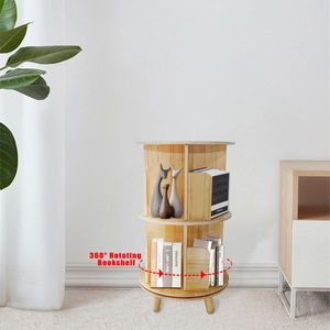 Libreria Girevole a 360 Gradi Moderna con 2 Ripiani, Espositore a 360 Gradi in Legno di Pino per Bambini e Ufficio, per Soggiorno - Product Image 2