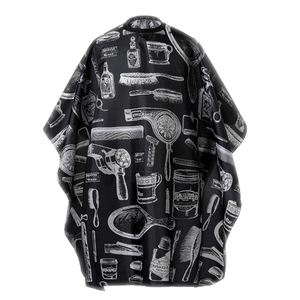 Capa de Peluquería Negra, Textil, Resistente al Agua, con Diseño Estampado, Cierre Ajustable con Broches, Antiarrugas, de Alta Calidad - Product Image 1