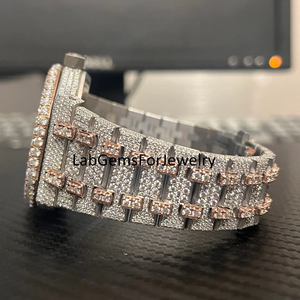 Reloj de Lujo de Cuarzo de Oro Rosa con Esfera Árabe, Diamantes de Moissanita, para Hombre, Engastado VVS, de Acero Inoxidable, Estilo Hip Hop Personalizado, Pasa la Prueba de Diamantes - Product Image 2