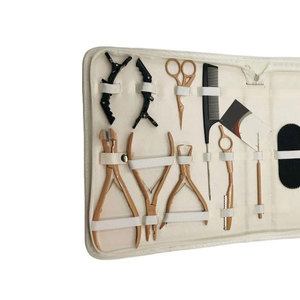 Kit d'outils pour extensions capillaires micro-anneaux marron de qualité supérieure avec étui de rangement blanc, pinces en acier inoxydable, agençage et aiguille de tirage - Product Image 4