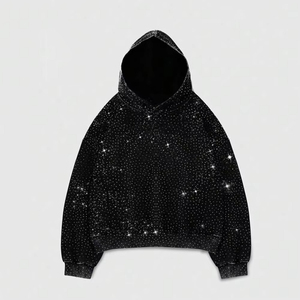 Sweat à capuche streetwear d'hiver personnalisé avec strass taillés au diamant, coupe oversize, en polyester/coton respirant et écologique, fournisseur ODM - Product Image 4