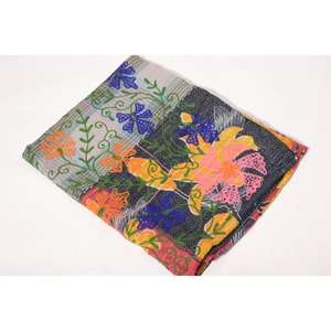 Vintage Kantha Suzani <b>Quilt</b> Lavinas Brand Handmade 100% Cotton Embroidered Floral Boho Bedspread Indian <b>Throw</b> Blanket Washable - Product Image 6