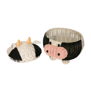 Panier de rangement pour jouets en rotin en forme de vache adorable pour chambre d'enfant, panier de rangement unique en osier, mobilier de chambre de bébé, vente en gros - Product Image 5