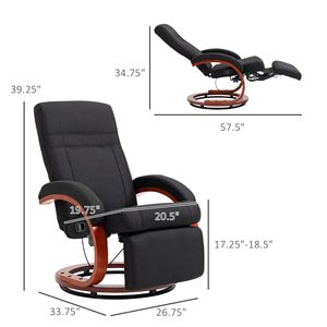 Modern Black Manual Recliner Chair Swivel Adjustment Padded Leather Arms <b>Footrest</b> Electric Wood Base Sponge for Living Room - Product Image 3