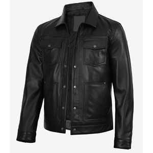 2026 OEM <b>Top</b> Selling Black Cowhide <b>Leather</b> Jacket Men's Front Pockets 100% <b>High</b> Quality Low MOQ Winter Fashion Heated Waterproof - Product Image 3