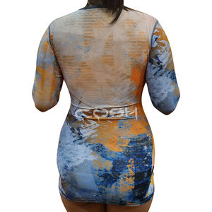 ชุดเดรสแฟชั่นผู้หญิงลายพิมพ์นามธรรมรัดรูปทรงมินิเดรสแขนยาวยืดได้สำหรับงานปาร์ตี้ - Product Image 4