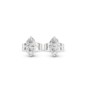 Boucles d'oreilles clous de luxe en or blanc 18 carats plaqué rhodium avec diamants ovales de laboratoire - Product Image 1
