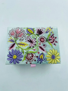 Floral Beaded Jewelry <b>Box</b> Rectangle Green Lid Elegant Style for Jewellery Storage - Product Image 1