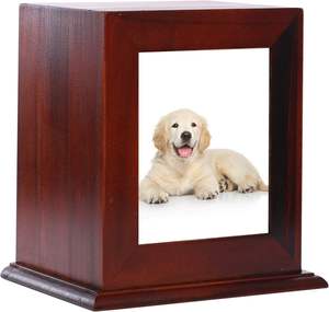 Wood Pet <b>Urn</b> for Ashes with Photo Frame Brown Cremation Keepsake Casket for Dog and <b>Cat</b> Memorial Home Display - Product Image 1