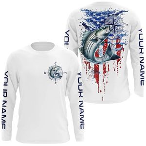 Chemise de pêche à manches longues pour homme Index, impression par sublimation, UPF 50, séchage rapide, blanche avec motif de bar, nom personnalisable - Product Image 2