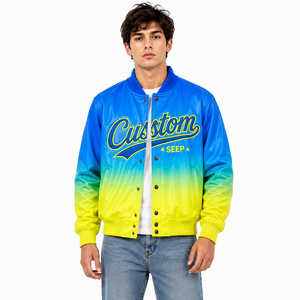 Veste universitaire en PU à dégradé personnalisé pour homme, style streetwear, col rabattu, broderie logo avant, printemps - Product Image 3