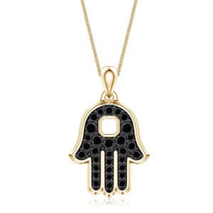 Vaayu Jewels Pendentif Main de Hamsa en Diamant Naturel Noir, Breloque Religieuse, Bijou Unisexe en Or 10K 14K 18K et Argent 925 935, Cadeau pour Fête - Product Image 3