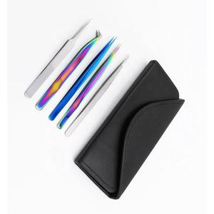 Juego de Pinzas de Precisión para Pestañas de Titanio, Estuche de Cuero Negro, 5 Piezas, Recubrimiento Arcoíris, Herramientas Profesionales para Extensiones de Pestañas, Resistentes al Agua - Product Image 2