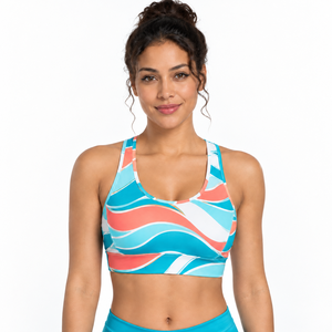 Women's <b>Racerback</b> Sports <b>Bra</b> Geometric Print Breathable Medium Support Fitness Wear Scoop Neck Spandex Polyester - Product Image 1