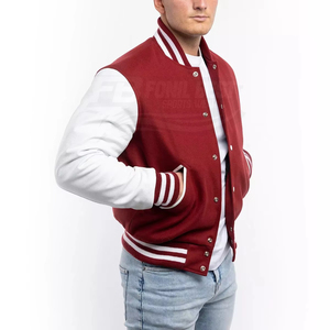 Custom Men's Wool Varsity <b>Jacket</b> Stand Slim Casual Letter/Solid <b>Pattern</b> Single Button Closure Winter Wear OEM Service Hot Seller - Product Image 1