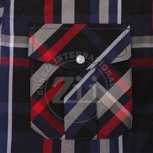 Chemise en flanelle à carreaux boutonnée, manches courtes, épaules tombantes, 100% coton, pour homme, couleur noire, style habillé - Product Image 3