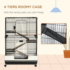 "4-Level Luxury Black Pet Cage with Wheels & <b>Slide</b>-Out Tray for <b>Small</b> Animals (32L)" - Product Image 4