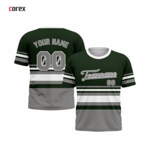 Camiseta Formal Corex Verde Gris de Manga Corta, Tejido Sólido, con Estampado del Nombre del Equipo, Cuello Redondo, Corte Regular - Product Image 3