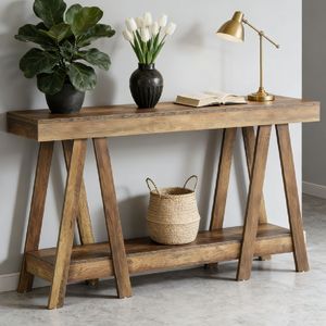 Consolle in Acciaio Inossidabile a Specchio con Piano in Legno Massello, Stile Moderno Rustico e per Arredamento Hotel - Product Image 6
