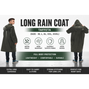 Impermeable Largo de PVC y Tafetán de Poliéster, Tallas M, L, XL, XXL, XXXL - Protección contra la Lluvia para Exteriores - Product Image 1
