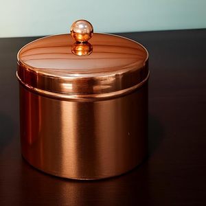 Contenants de stockage alimentaire en cuivre, forme cylindrique, couvercles hermétiques, design moderne, ensemble empilable de 2 pour la conservation des épices de cuisine - Product Image 3